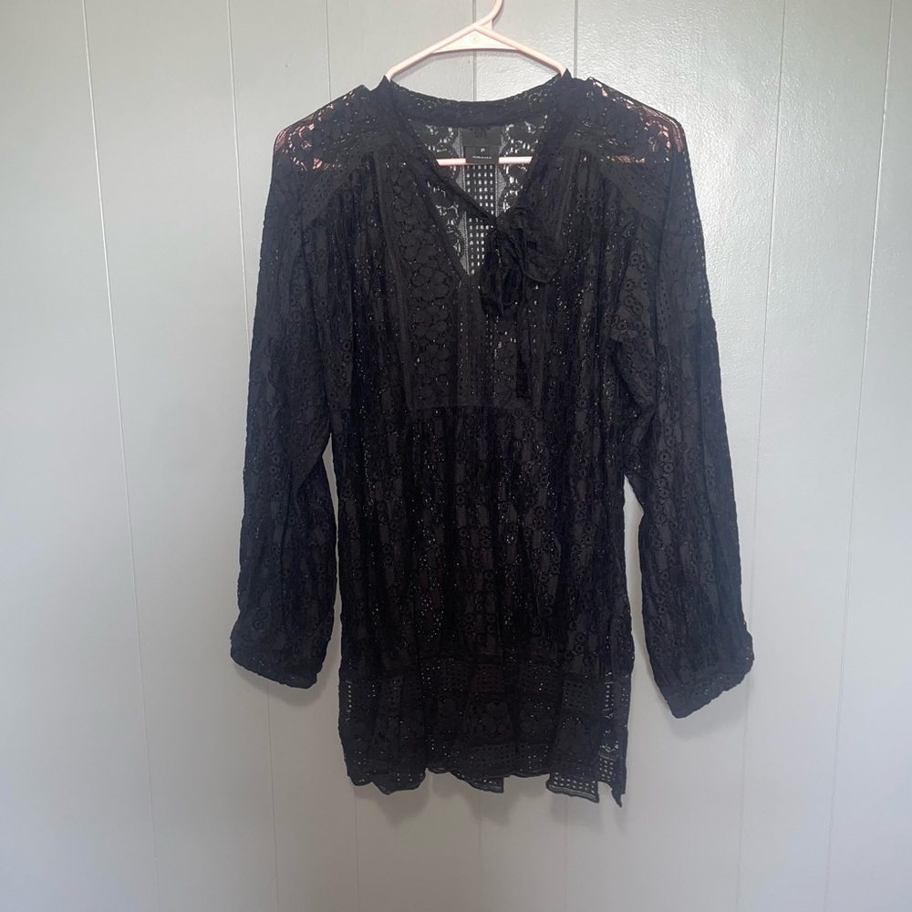 Anna Sui Black Lace Tunic Blouse Small